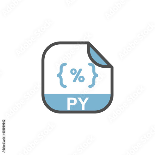 PY File Extension, Rounded Square Icon with Symbol - Format Extension Icon Vector Illustration.