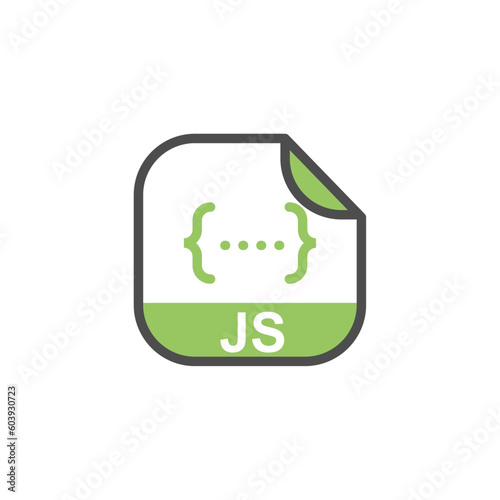 JS File Extension, Rounded Square Icon with Symbol - Format Extension Icon Vector Illustration.