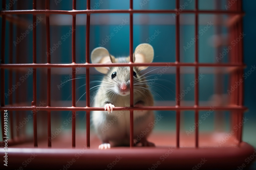 Obraz premium small mouse in cage for experiment in laboratory, created with Generative AI Technology