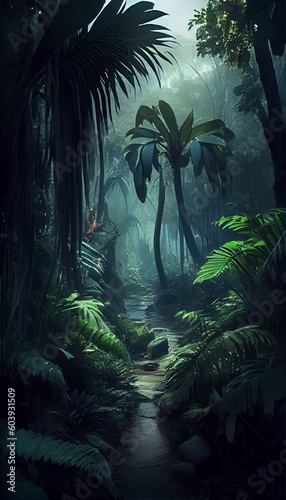 Rainforest jungle composition. Generative AI illustration