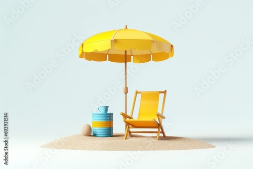 3D Summer Chair and umbrella on white background. Generative AI
