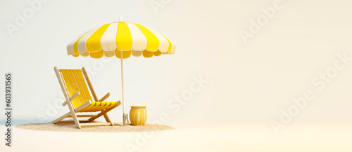 3D Summer Chair and umbrella on white background. Generative AI