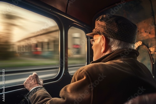 Train old man windshield view. Generate AI © nsit0108
