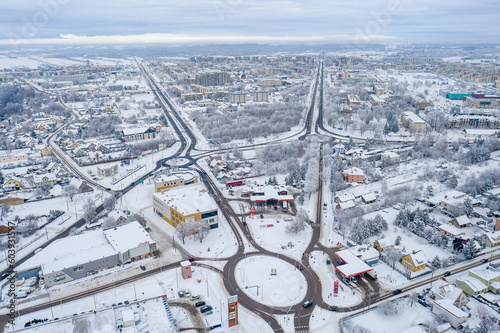 Wallpaper Mural Suwalki, Poland - winter drone aerial photo - citycape, snowy landscape, cloudy moody day Torontodigital.ca