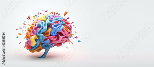 3D Colorful Creative Brain, Brainstorming and Solving problem Concept. Generative AI