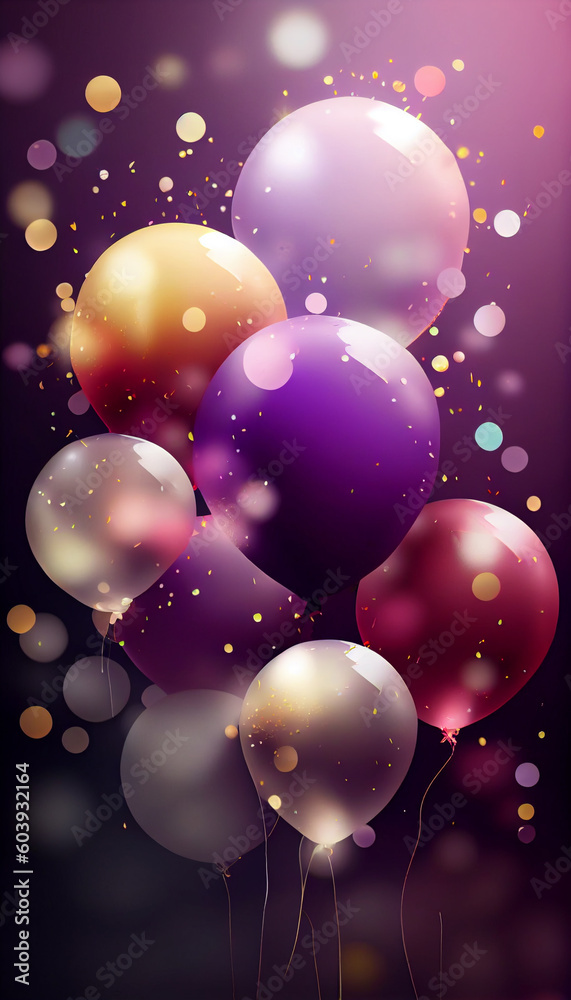 Beautiful abstract vertical balloon background, magic air foil inflatable balloons. Generative AI illustration