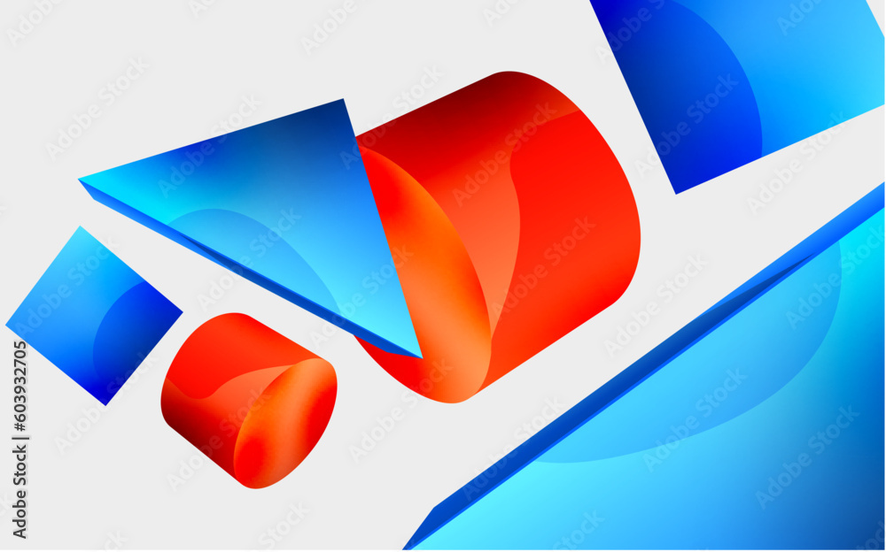 3d vector minimalist geometric abstract background. Triangle, cylinder, pyramid basic shape composition. Trendy techno business template for wallpaper, banner, background or landing