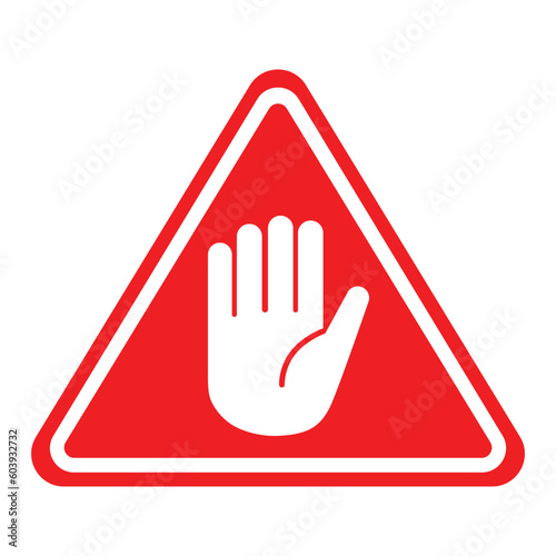 red triangle warning caution hand sign icon