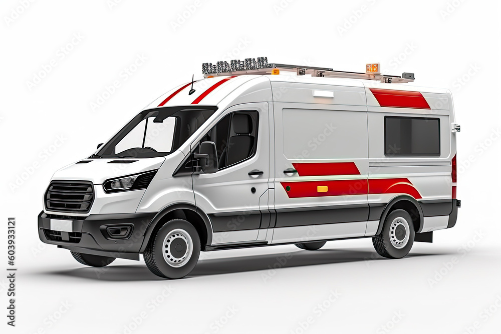 Side view of ambulance car on white background. Generative AI Side view of ambulance car on white background. Generative AI