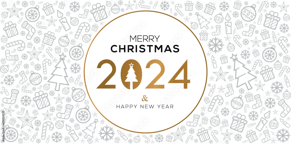 Creative (Happy new 2024 year and merry Christmas) Christmas and New Year background, posters, cards, headers, website template, Vector illustration.