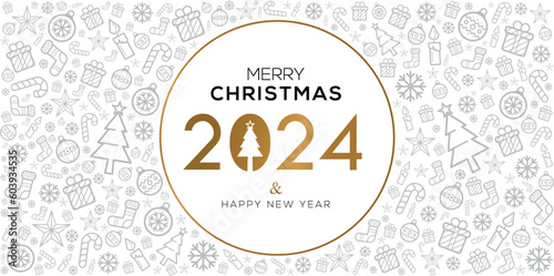 Creative  Happy new 2024 year and merry Christmas  Christmas and New Year background  posters  cards  headers  website template  Vector illustration.