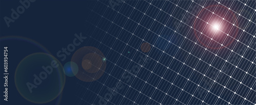dark blue solar panel cell background with flare effect sunlight
