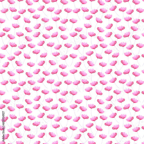 Hand drawn watercolor pink and red abstract poppy seamless pattern on white background. Gift-wrapping, textile, fabric, wallpaper.