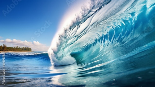 Soft blue ocean wave on clean sandy beach generative ai