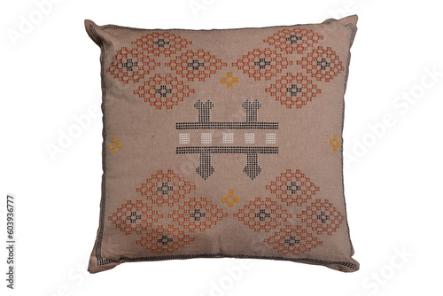 Decorative cushion with embroidered pattern
