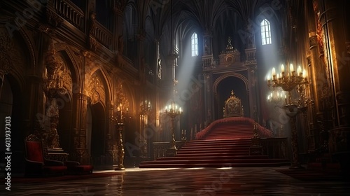 Gothic interior illuminated with candles, generative ai