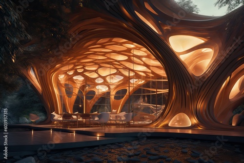 Modern futuristic building concept under a glass dome, generative ai