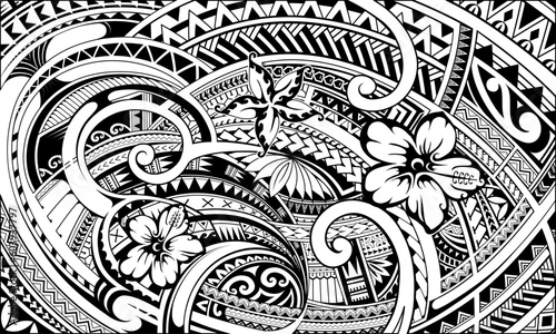 Fotografiet Ethnic print design for fabric with Polynesian style ornaments and native motive