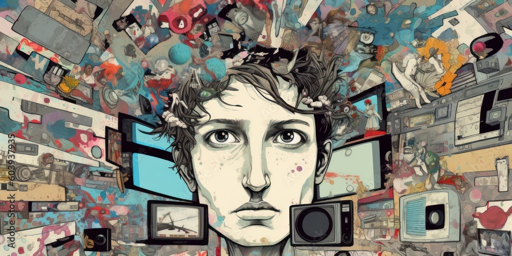 Television device, man absract cartoon style image. Beautiful illustration picture. Generative AI Television device, man absract cartoon style image. Beautiful illustration picture. Generative AI