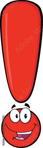 Happy Red Exclamation Mark Cartoon Character. Hand Drawn Illustration Isolated On Transparent Background © HitToon.com