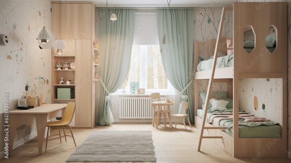 beautiful, colorful, cool children's room, with cozy lights beautiful, colorful, cool children's room, with cozy lights