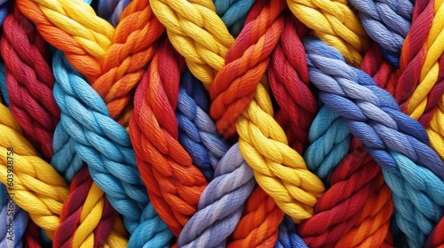 Pattern of multicolored ropes that are twisted. Beautiful illustration picture. Generative AI