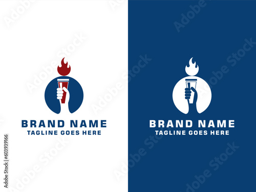 Hand holding torch symbol fire liberty logo template 