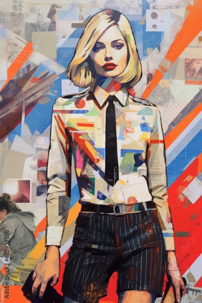 Pop art style of young woman that is standing in uniform. Beautiful illustration picture. Generative AI