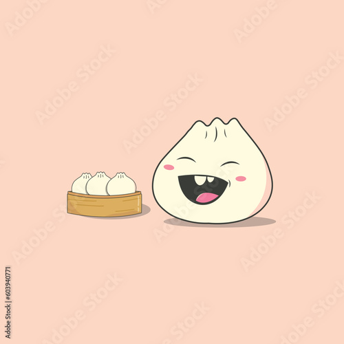 Illustration vector graphic of cute dumplings or dimsum. Good to covers for children's books, food products, icons, and logos.