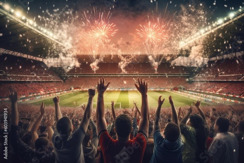 Celebrating Soccer Victory: Fans from Behind. Generative AI