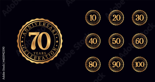Luxury anniversary logo. Birthday celebration symbol with emblem or badge concept for age celebration moment