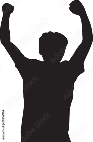 両手の握りこぶしを上げる男性シルエット