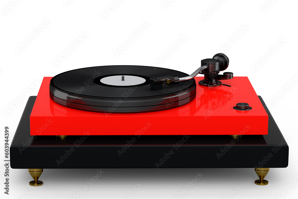 Vinyl record player or DJ turntable with retro vinyl disk on white background. Vinyl record player or DJ turntable with retro vinyl disk on white background.