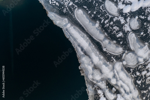 Wallpaper Mural Frozen lake top down drone photo - Wigry, Suwalszczyzna aerial photo, ice on water on winter Torontodigital.ca