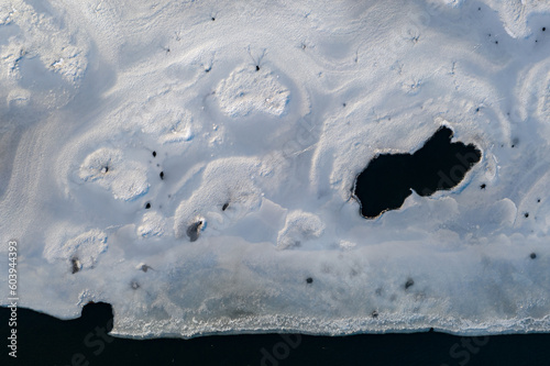 Wallpaper Mural Frozen lake top down drone photo - Wigry, Suwalszczyzna aerial photo, ice on water on winter Torontodigital.ca