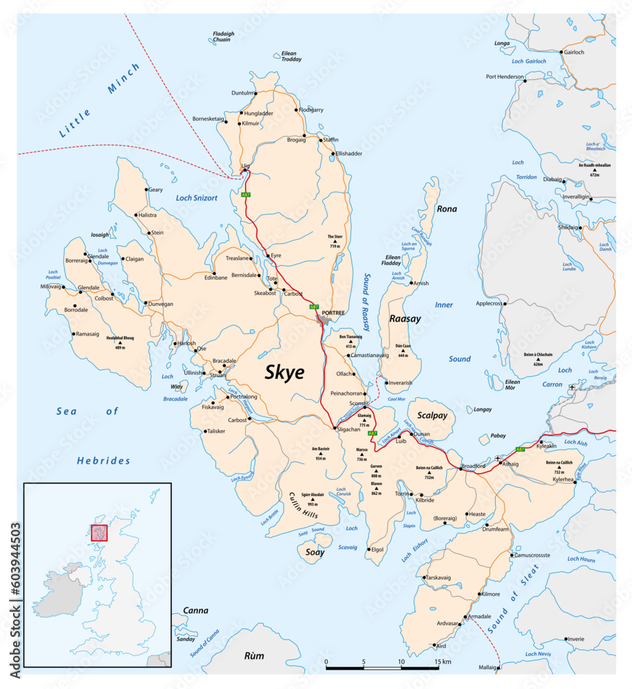Vector road map of the Scottish Isle of Skye