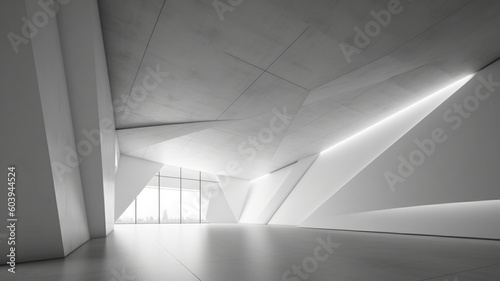 A modern and minimalist architecture. Interior of a spacious hall created with generative ai technology.