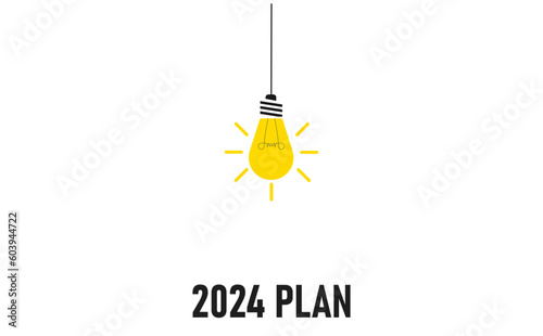 Light bulb illuminating the 2024 new year plan. 2024 annual plan idea concept. business creativity new idea discovery innovation technology.