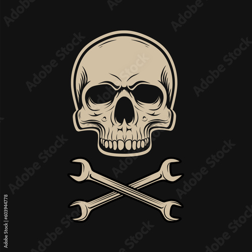 illustration vector of skull and wrench perfect for print,etc