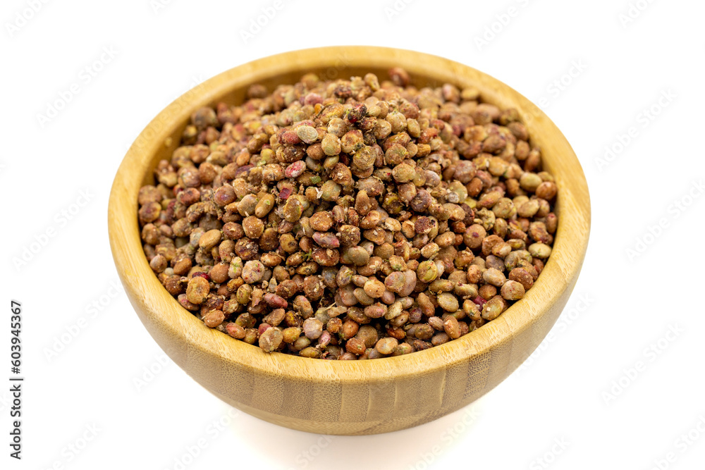 Sumac seeds. Dried sumac berries isolated on white background. Spice concept. Close up Sumac seeds. Dried sumac berries isolated on white background. Spice concept. Close up