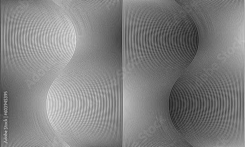 Abstract background with waves lines. Illusion of dynamic transition. Black lines on a white background and white lines on the black side.