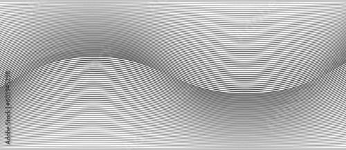 Abstract background with waves lines. Illusion of dynamic transition. Black lines on a white background. Landing page template background.
