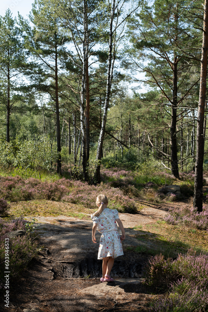 Girl with white dress walking in forest Girl with white dress walking in forest