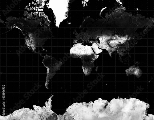 Black and White map Illustration of the world. Map of the earth