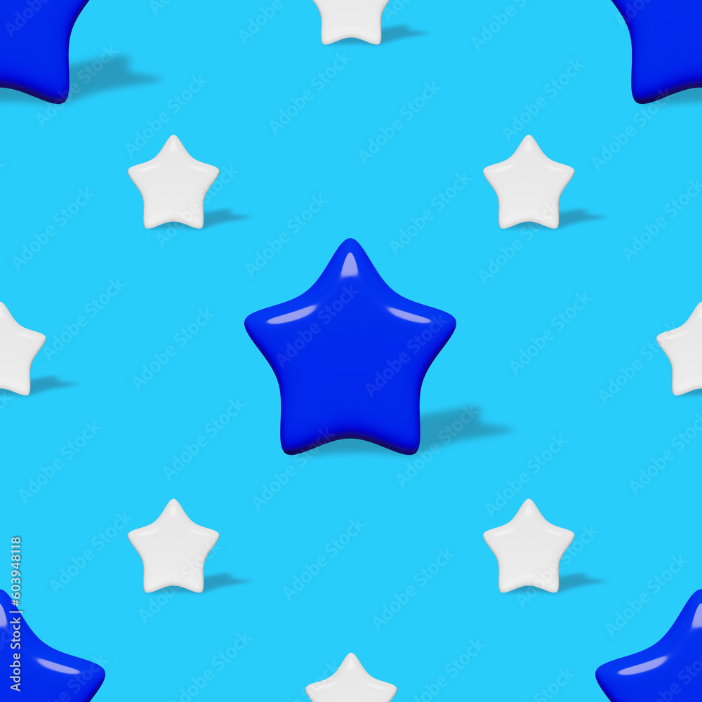 Blue white 3D stars background with shadow seamless pattern. Boy bedroom wallpaper decor 4th of July USA flag festive party clothes fabric sublimation printing design Digital paper patriotic symbolics