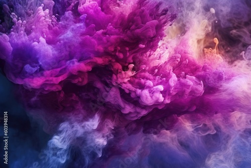 Shimmering Glitter Steam Clouds in Fuchsia Purple. Abstract Art. Postprocessing Generative AI.