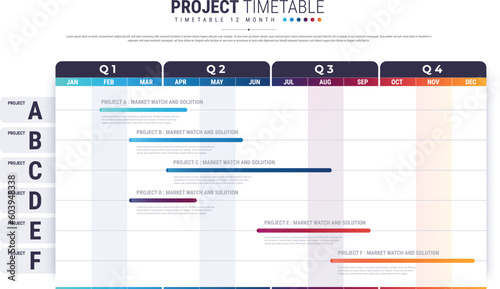 Project schedules template or Planning calendar. Business schedule timeline.