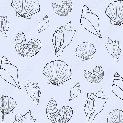 Pattern of seashells. Vector, print, textile, wrapping paper, background.	