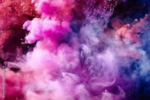 Shimmering Glitter Steam Clouds in Fuchsia Purple. Abstract Art. Postprocessing Generative AI.