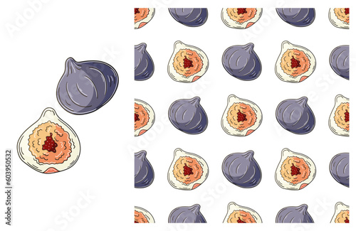 Seamless pattern for kitchen, restaurant or shop. Set in hand draw style